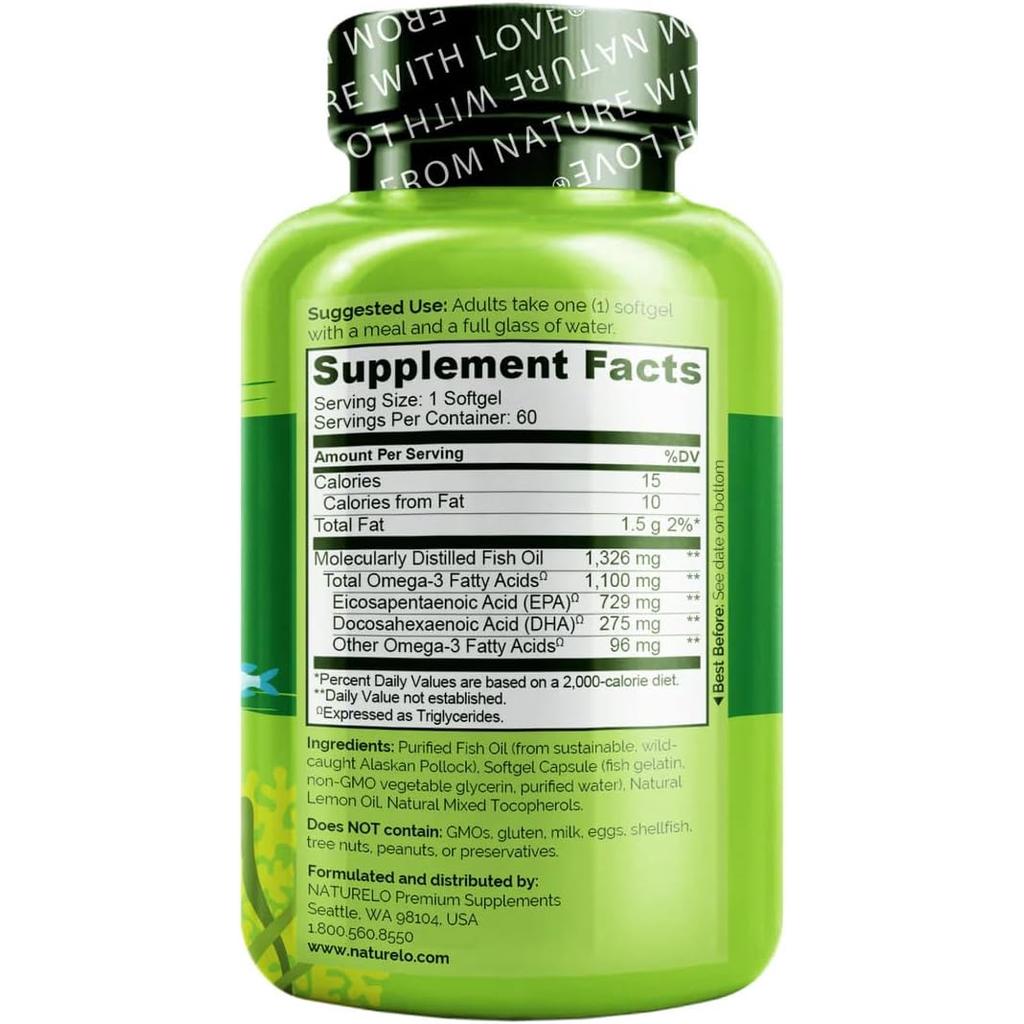 Naturelo Triglyceride Omega-3 soft gel offering high potency, purity, and optimal absorption for daily health support