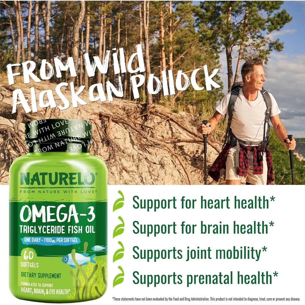 Naturelo Triglyceride Omega-3 Soft Gel, high strength & sustainably sourced for optimal absorption, freshness guaranteed.