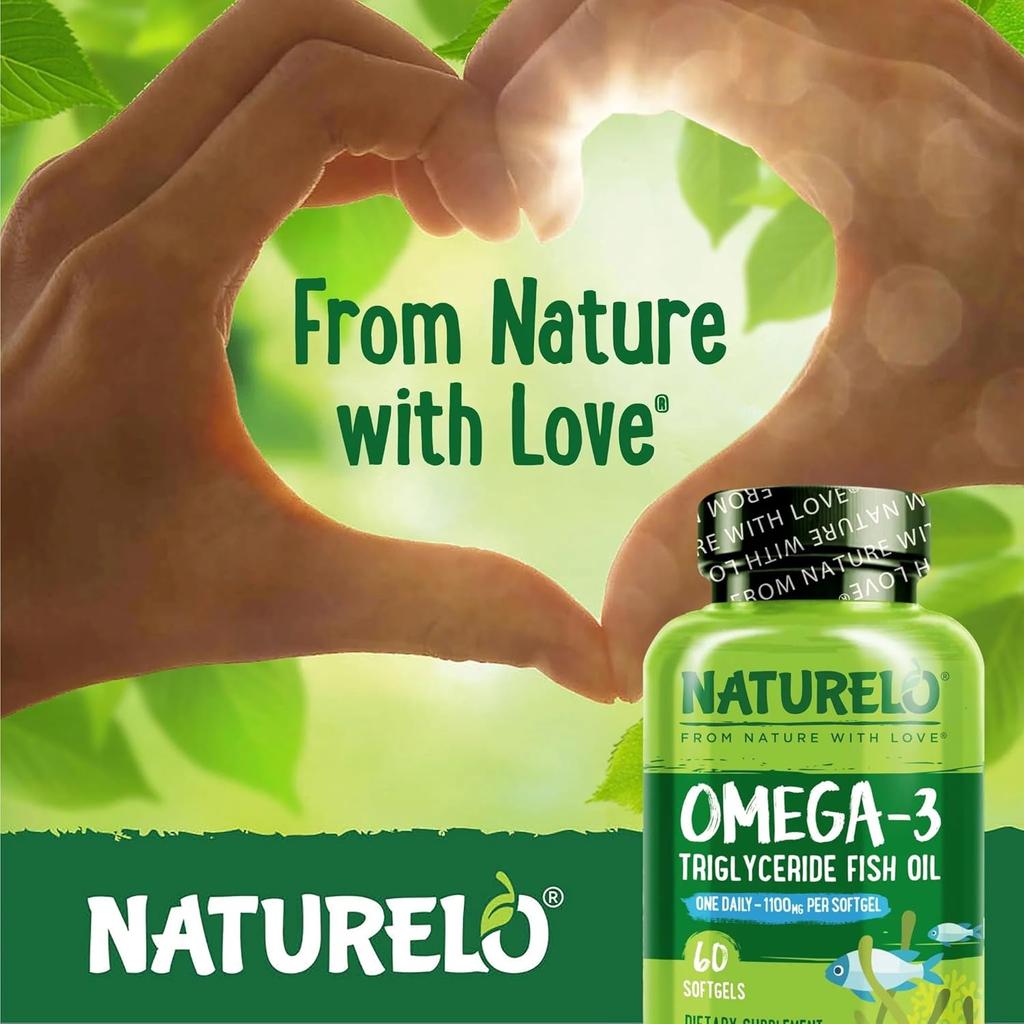 Naturelo Triglyceride Omega-3 Soft Gel, high potency fish oil supplement for optimal absorption and heart health