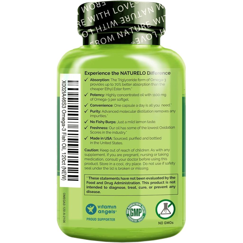 Naturelo Triglyceride Omega-3 Softgel - High Strength Fish Oil Supplement for Optimal Absorption