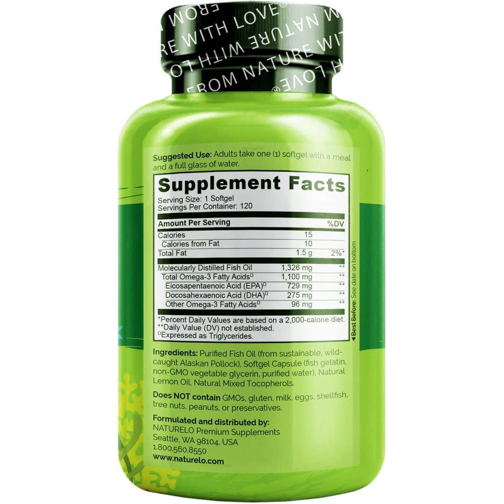 Naturelo Triglyceride Omega-3 Soft Gel Capsule - High Purity Fish Oil Supplement for Optimal Absorption