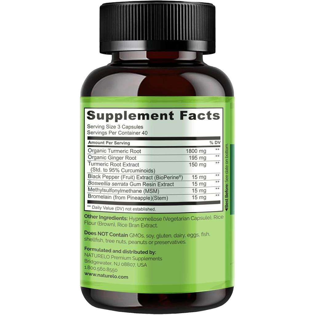 Naturelo plant-based Turmeric supplements for enhanced joint mobility and healthy inflammation response