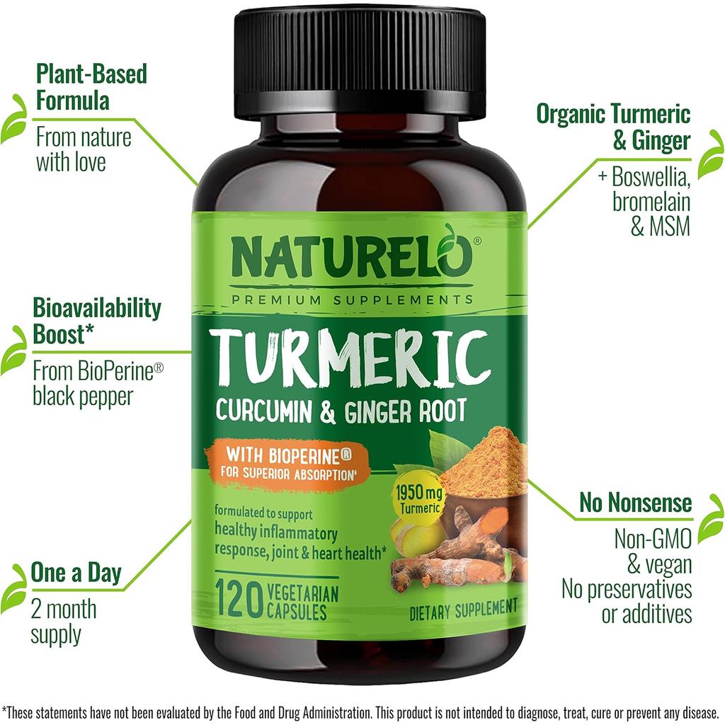 Naturelo plant-based turmeric supplements for easier joint mobility and healthy inflammation response