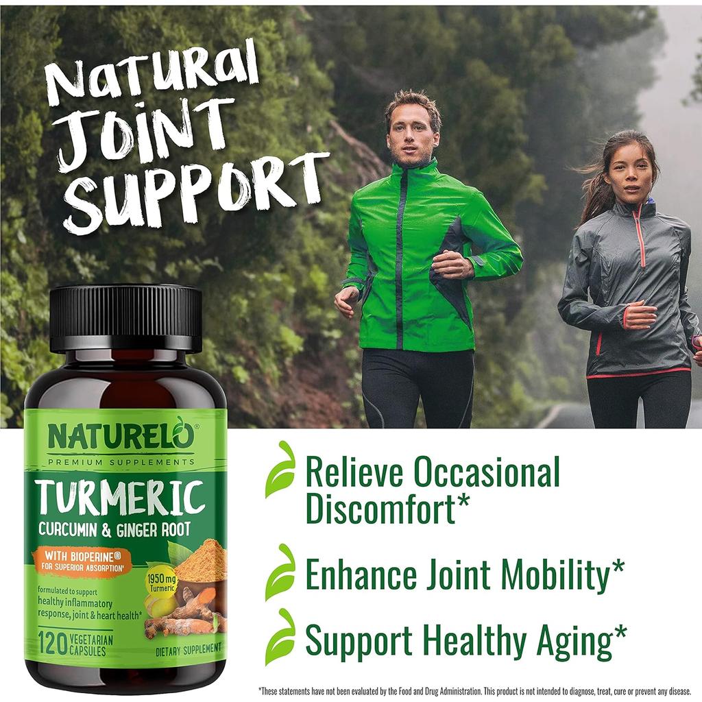 Naturelo plant-based turmeric supplements for joint mobility and healthy inflammation response