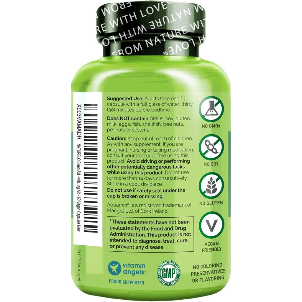 Naturelo Sleep Support Formula with Chamomile, Valerian, and Melatonin for a restful night's sleep