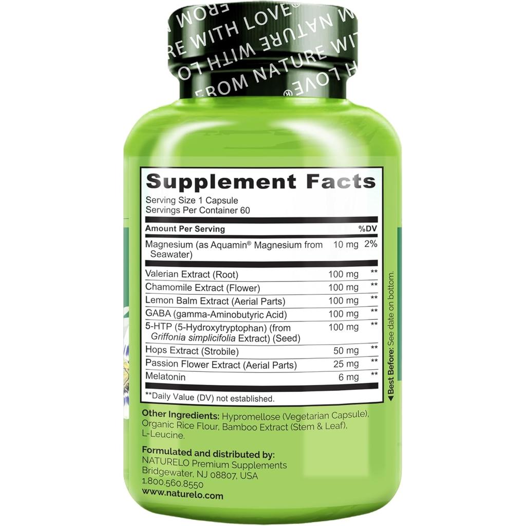 Naturelo sleep-support-formula: vegan, allergen-free capsules with chamomile, valerian, and melatonin for improved sleep