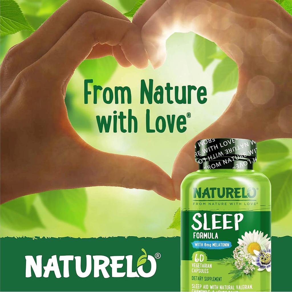 Naturelo Sleep Support Formula with Chamomile, Valerian, and Melatonin for restful sleep and wellness