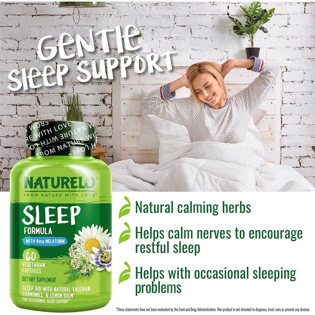 Naturelo sleep support formula with chamomile, valerian and melatonin for restful sleep
