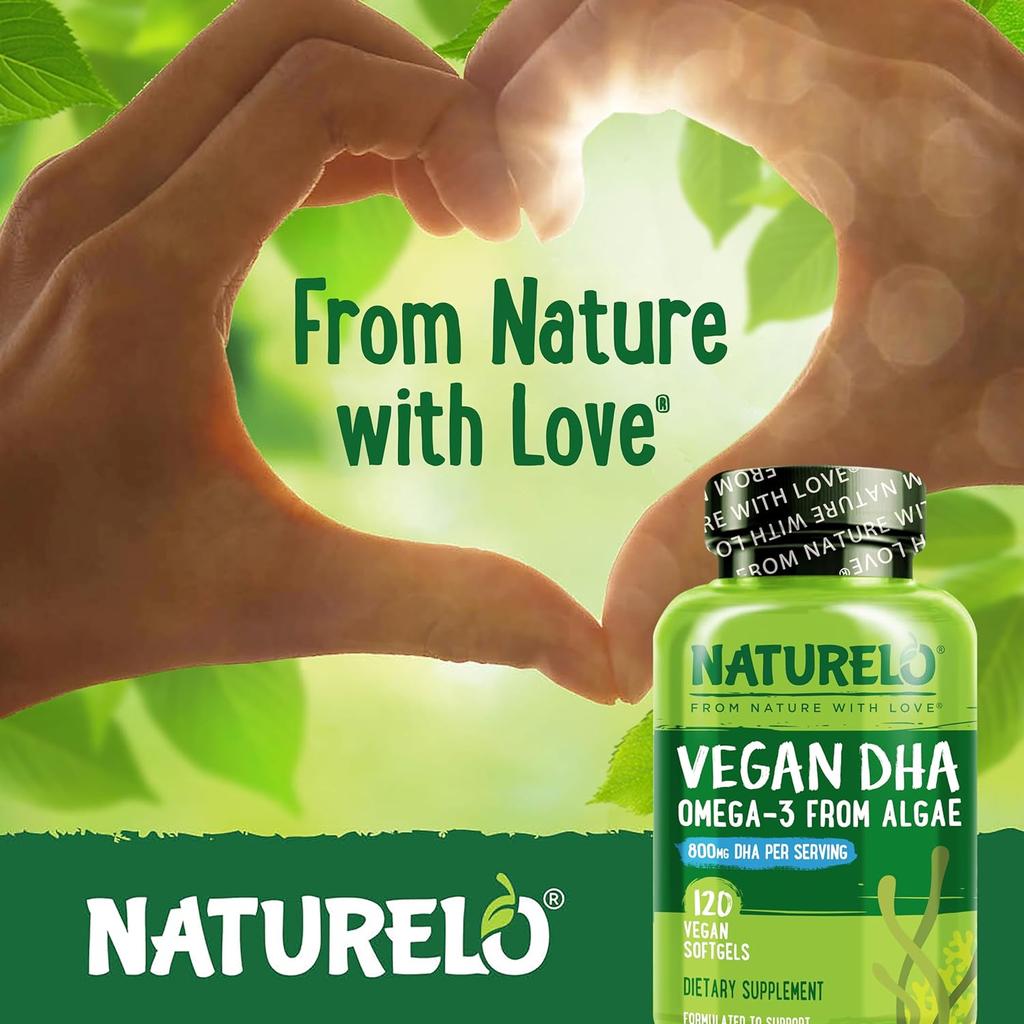 Naturelo Vegan DHA Omega-3 from Algae Supplement, Ideal for Healthy Living, Free from Common Allergens