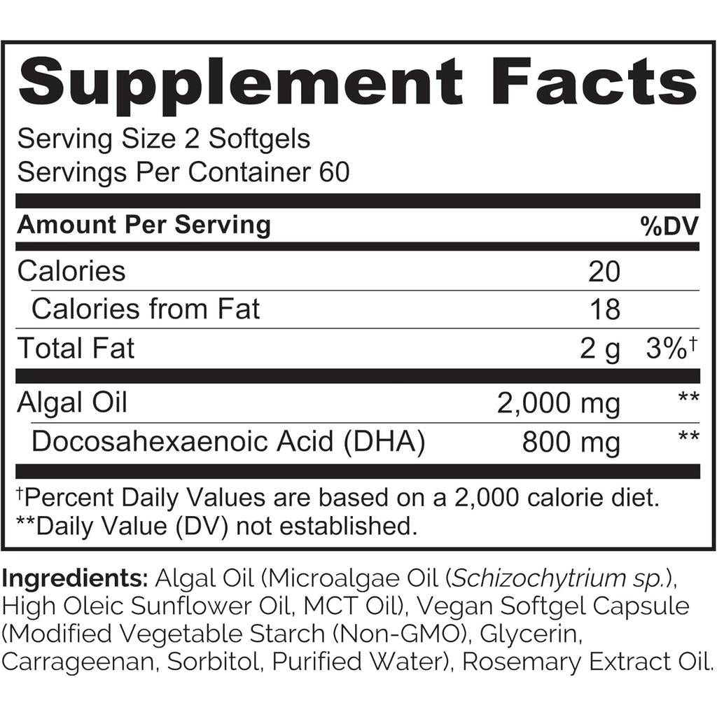 Naturelo Vegan DHA Omega-3 supplement from Algae, ideal for all-round health, in standard-sized softgels