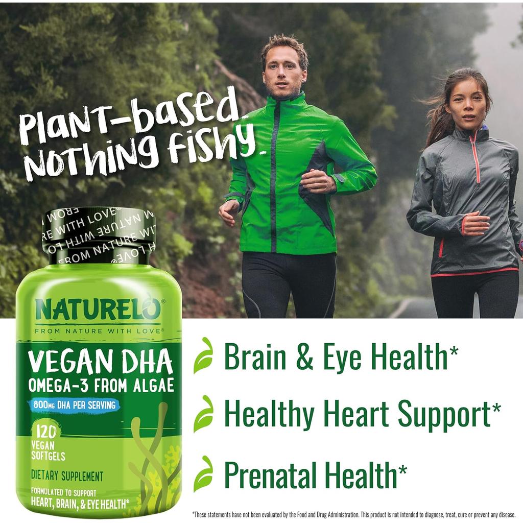 Naturelo Vegan DHA Omega-3 supplement from algae, safe for long-term use and allergen-free
