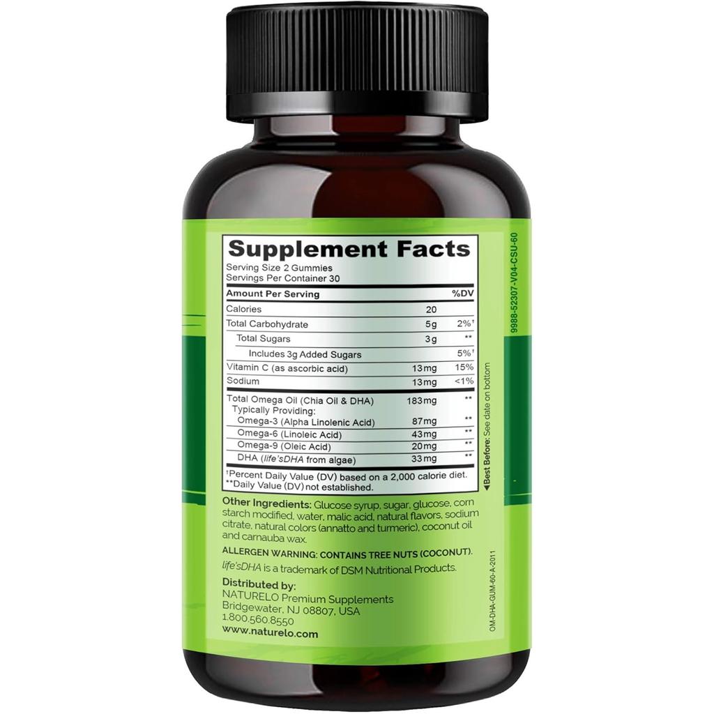 Naturelo Omega DHA Gummies for brain health and heart support