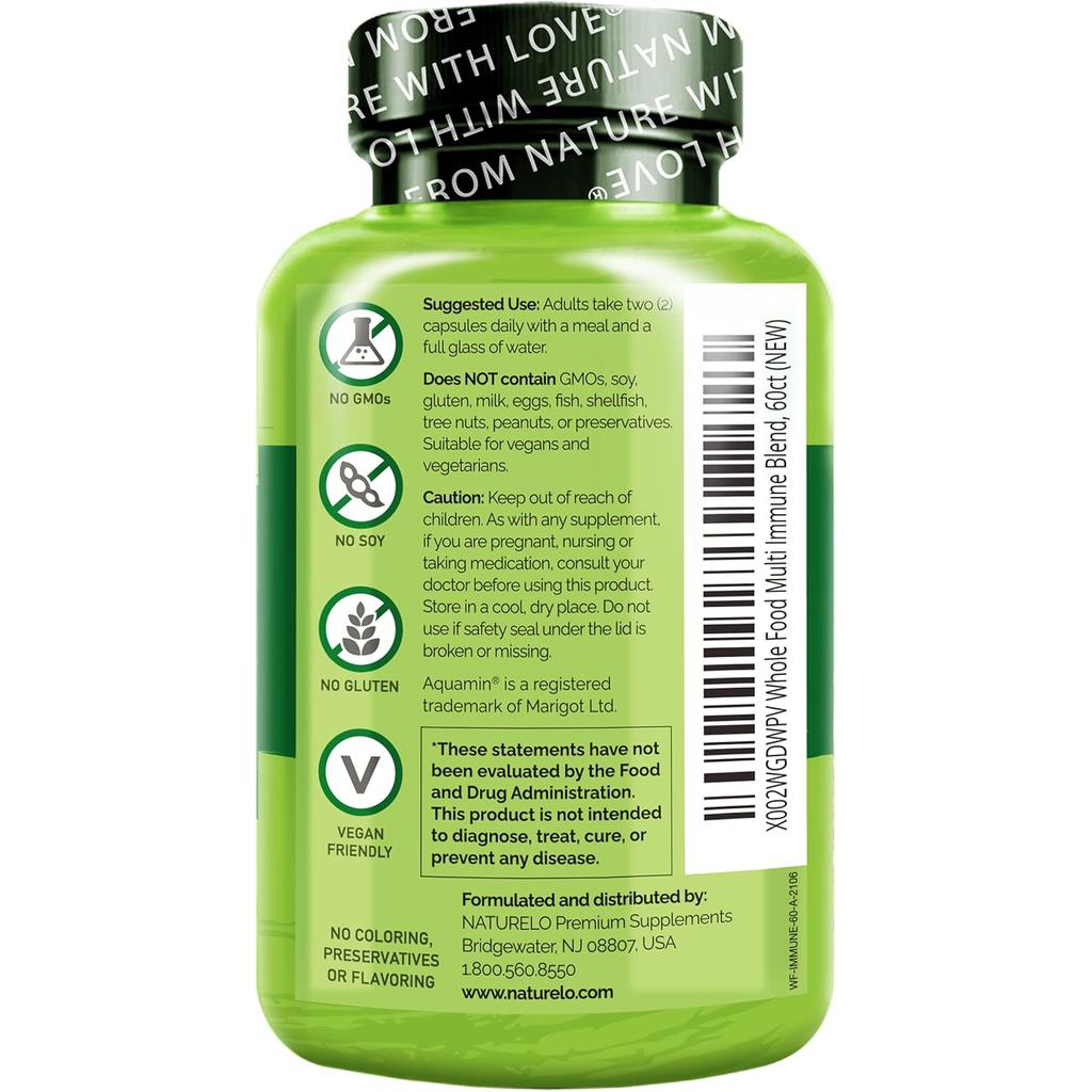 Naturelo Whole Food Multivitamin Immune Blend supplement for overall health, energy, and immune support
