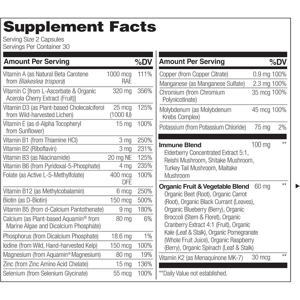 Naturelo Whole Food Multivitamin with Immune Blend, packed with elderberries, mushrooms, and organic fruits for everyday heal