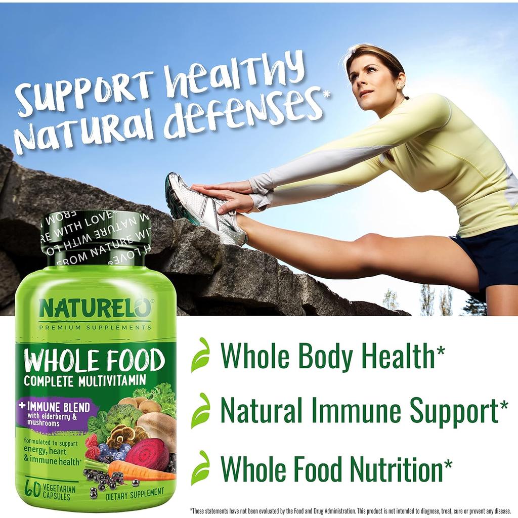 Naturelo Whole Food Multivitamin Immune Blend with Elderberry and Functional Mushrooms for Enhanced Immune Support