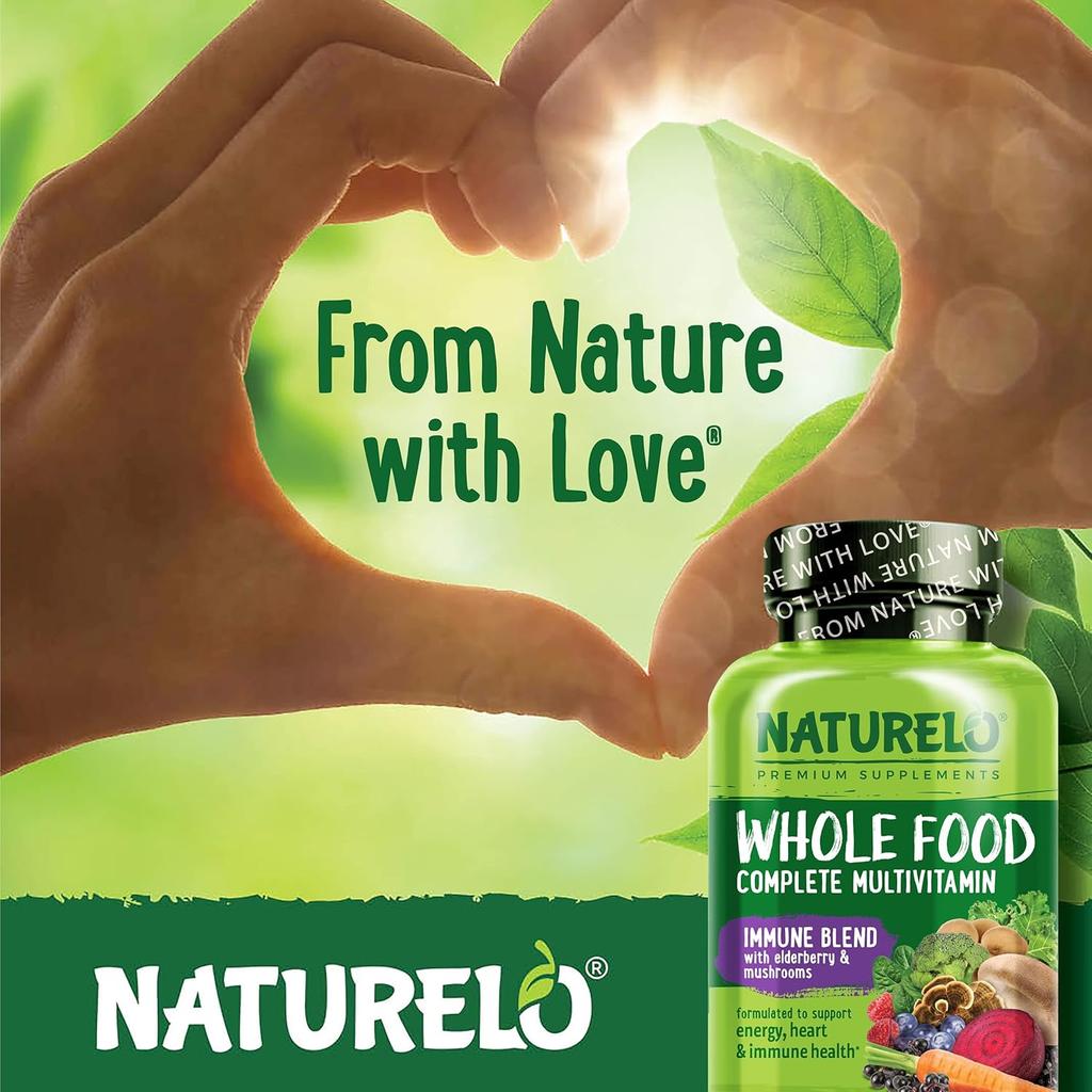 Naturelo Whole Food Multivitamin + Immune Blend with Elderberry and Functional Mushrooms for Immune Support and Overall Healt