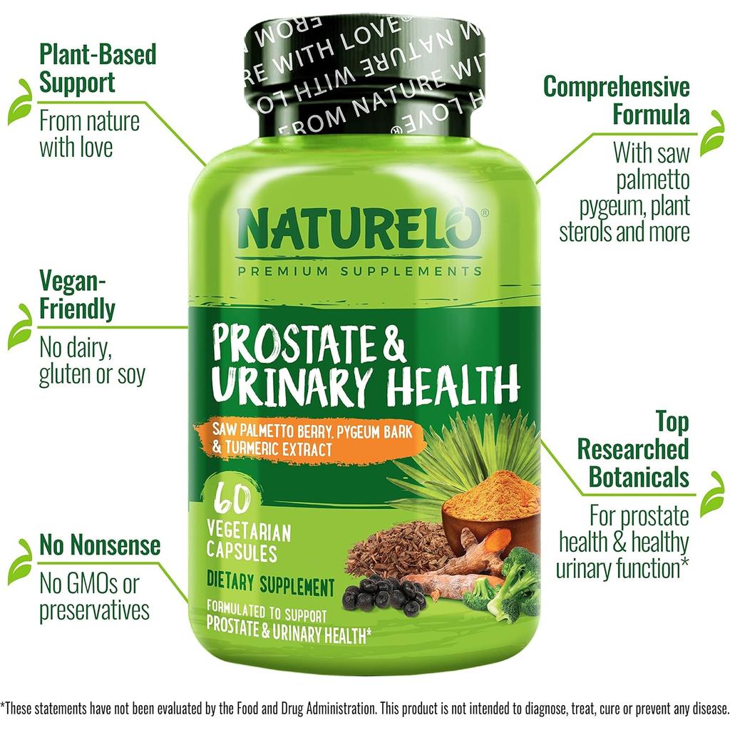 Naturelo Prostate & Urinary Health 60 Capsule Supplement for Healthy Aging and Comfort