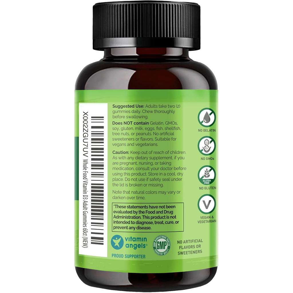 Naturelo Whole Food Vitamin D3 Gummies for adults, strawberry flavoured, vegan, non-GMO for bone and immune health