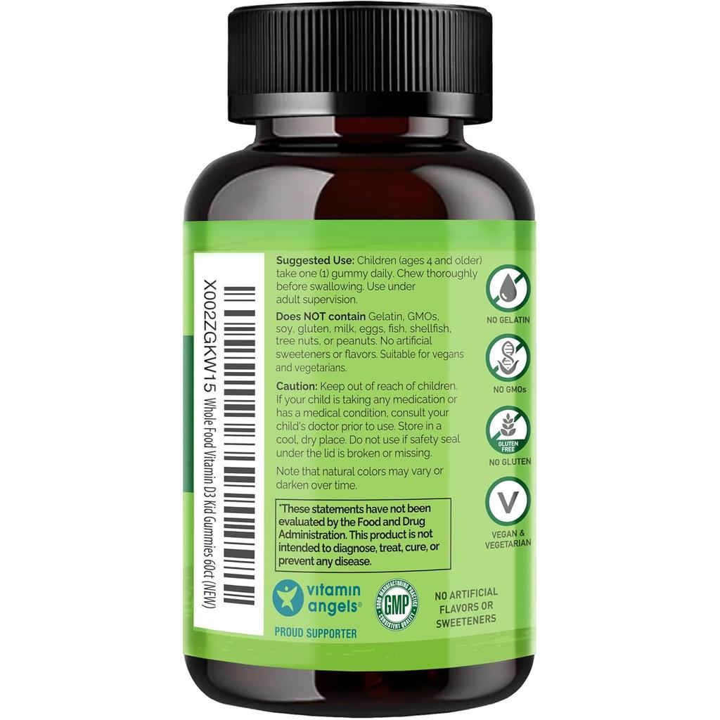 Naturelo's Whole Food Vitamin D3 Gummies for Kids, strawberry-flavoured, vegan-friendly and sourced from lichen for immune an