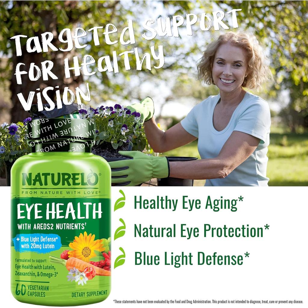 Naturelo Eye Health Vitamins: Areds 2 Formula with Plant-based Antioxidants, Omega-3s & Herbal Extracts for Vision Support