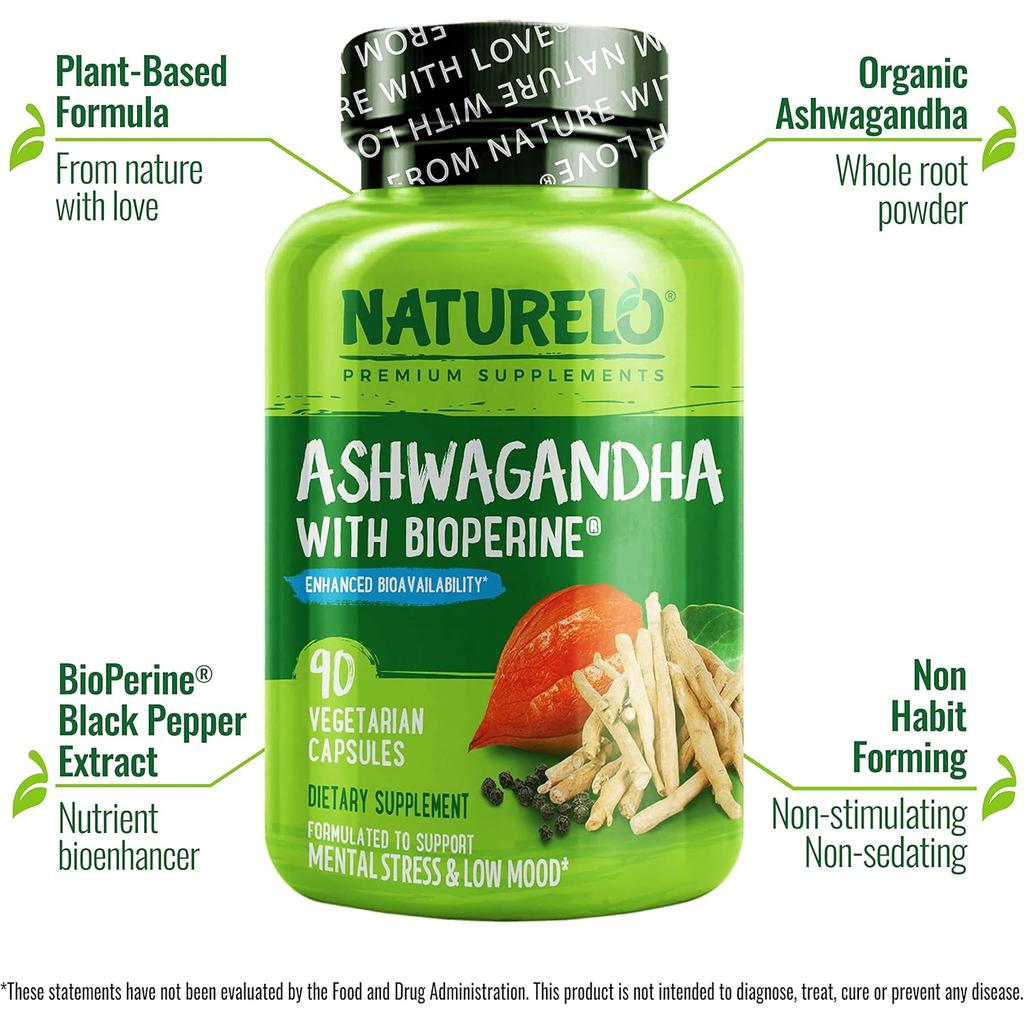 Naturelo Ashwagandha Root Powder Supplement with Bioperine - Stress Support & Energy Balance Formula