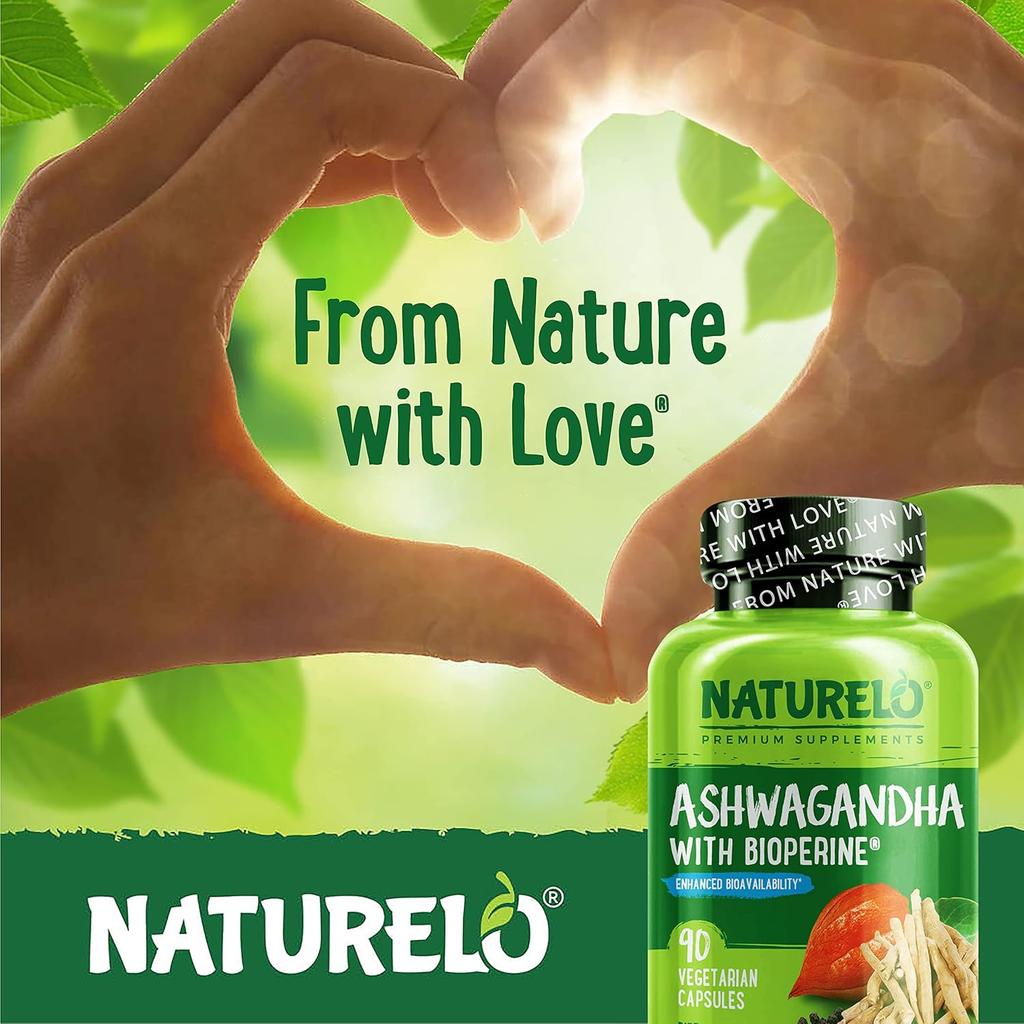 Naturelo Ashwagandha Root Powder Supplement with Bioperine - Stress Support & Calmness Boost from Ancient Herbal Remedy