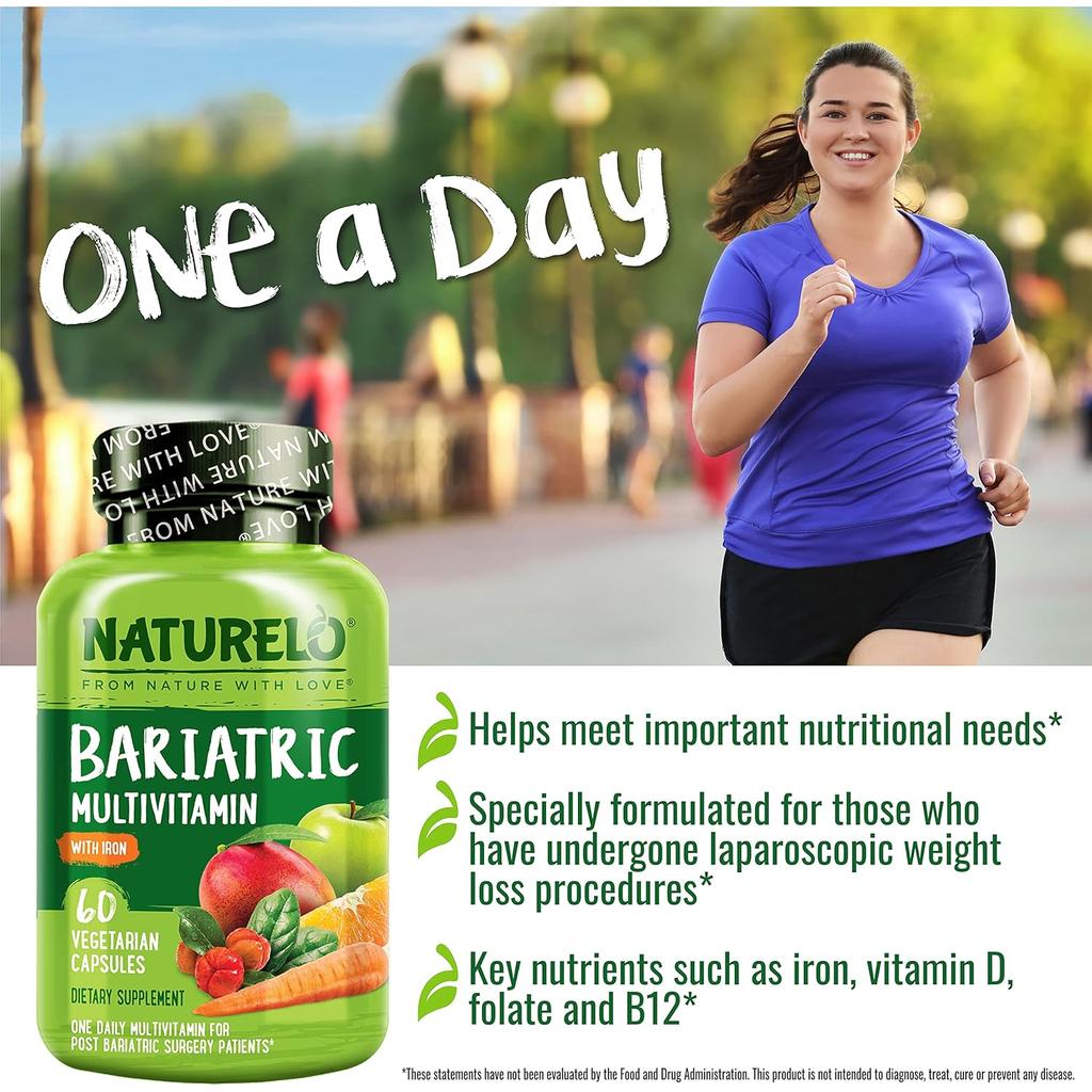 Naturelo Bariatric Multivitamin with 45mg Iron - Real Fruits & Vegetables, Low Carb, Easy Absorption