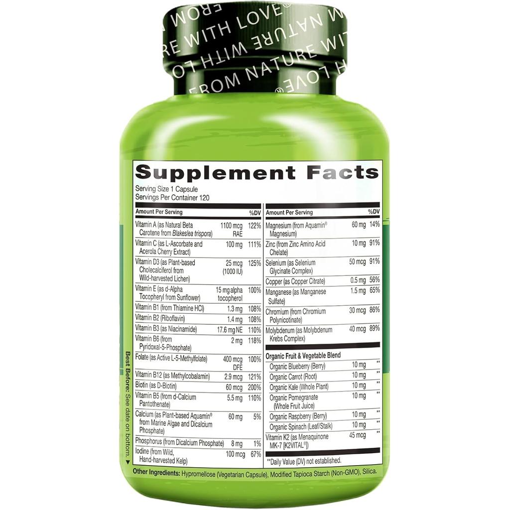 Naturelo One Daily Multivitamin for Men 50+: All-in-one plant-based bioactive formula for healthy aging, vitality, and immune