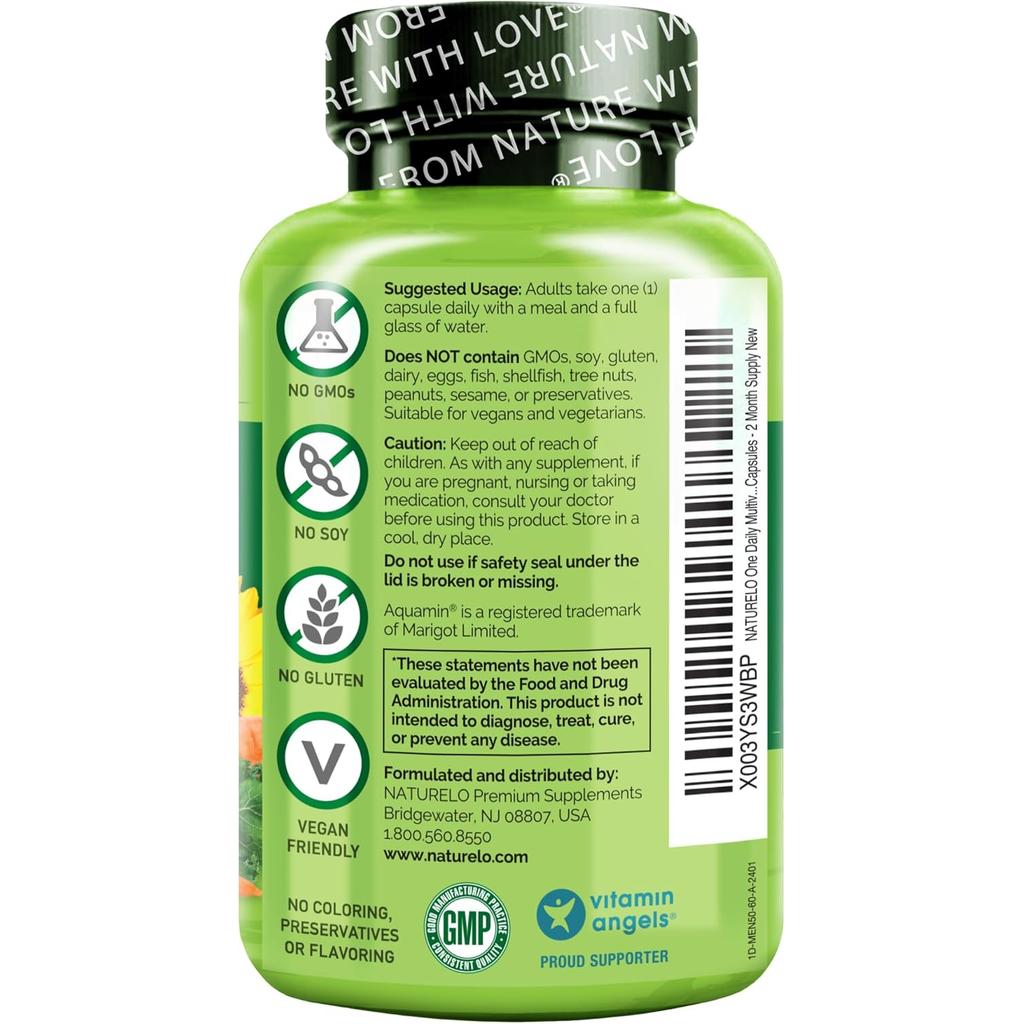Naturelo One Daily Multivitamin for Men 50+ - Plant-Based Bioactive Formula for Men's Health and Healthy Aging