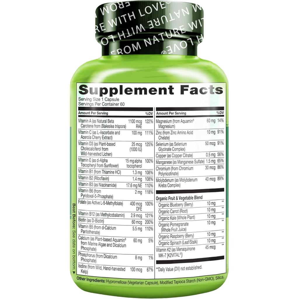 Naturelo One Daily Multivitamin for Men 50+: Plant-Based Bioactive Formula for Healthy Aging & Vitality