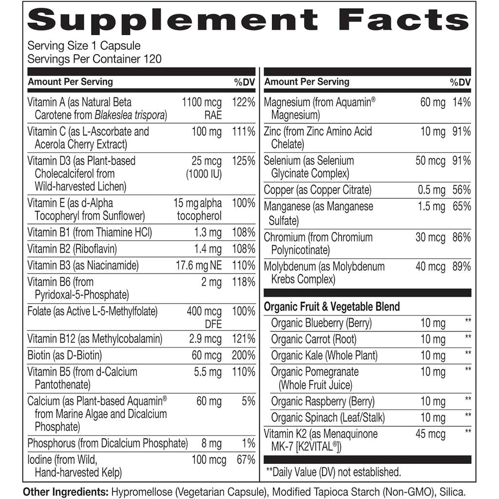 Naturelo One Daily Multivitamin for Men 50+ - Plant-Based Bioactive Men's Health Supplement - Clean Label with Organic Whole