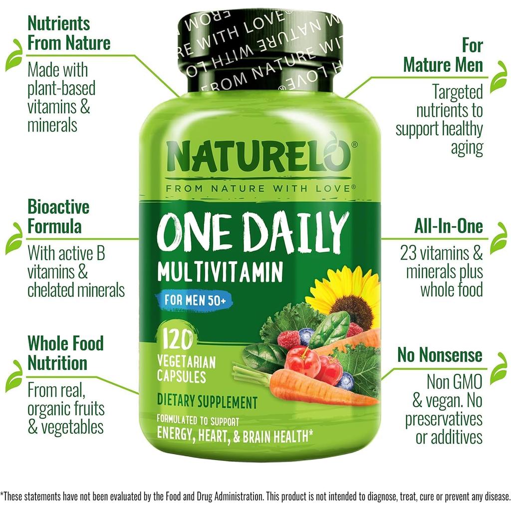Naturelo One Daily Multivitamin for Men 50+ - All-in-one plant-based formula for men's health, energy, and vitality.