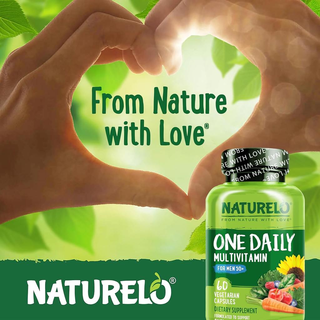 Naturelo One Daily Multivitamin for Men 50+: All-In-One Plant-Based Bioactive Formula for Healthy Aging and Clean Nutrition.