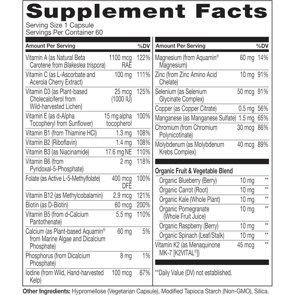 Naturelo One Daily Multivitamin for Men 50+: All-in-one support for men's health, plant-based nutrients, bioactive vitamins,