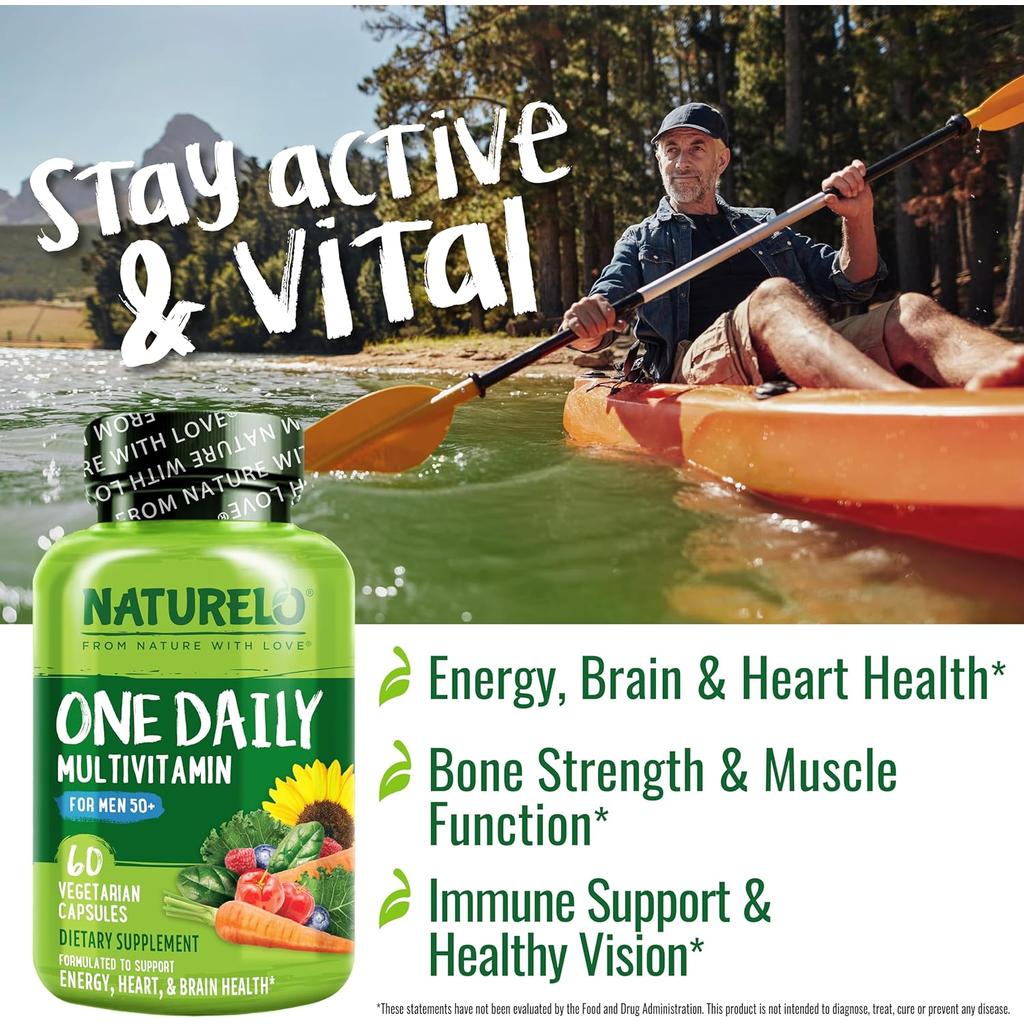 Naturelo One Daily Multivitamin for Men 50+: Plant-Based Bioactive Formula for Healthy Aging and Vitality