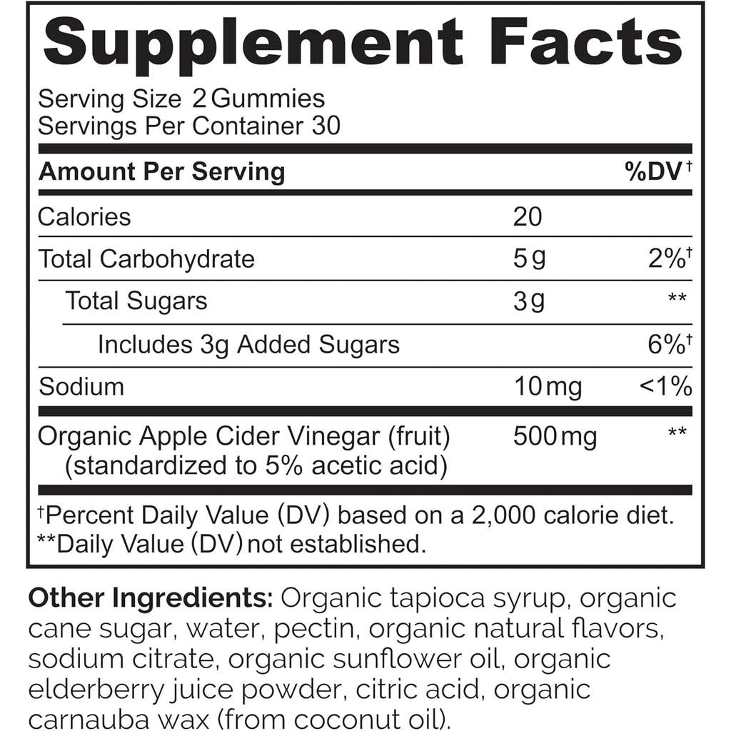 Naturelo Organic Apple Cider Vinegar Gummies - Metabolism Support, Plant-Based Weight Management, Vegan Gummy Supplement
