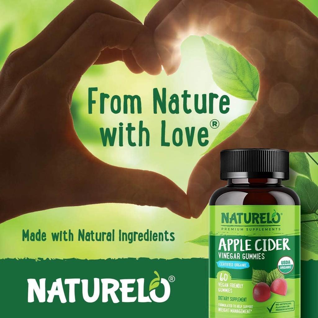 Naturelo Organic Apple Cider Vinegar Gummies - Metabolism Support, Weight Management, Plant-Based Supplement