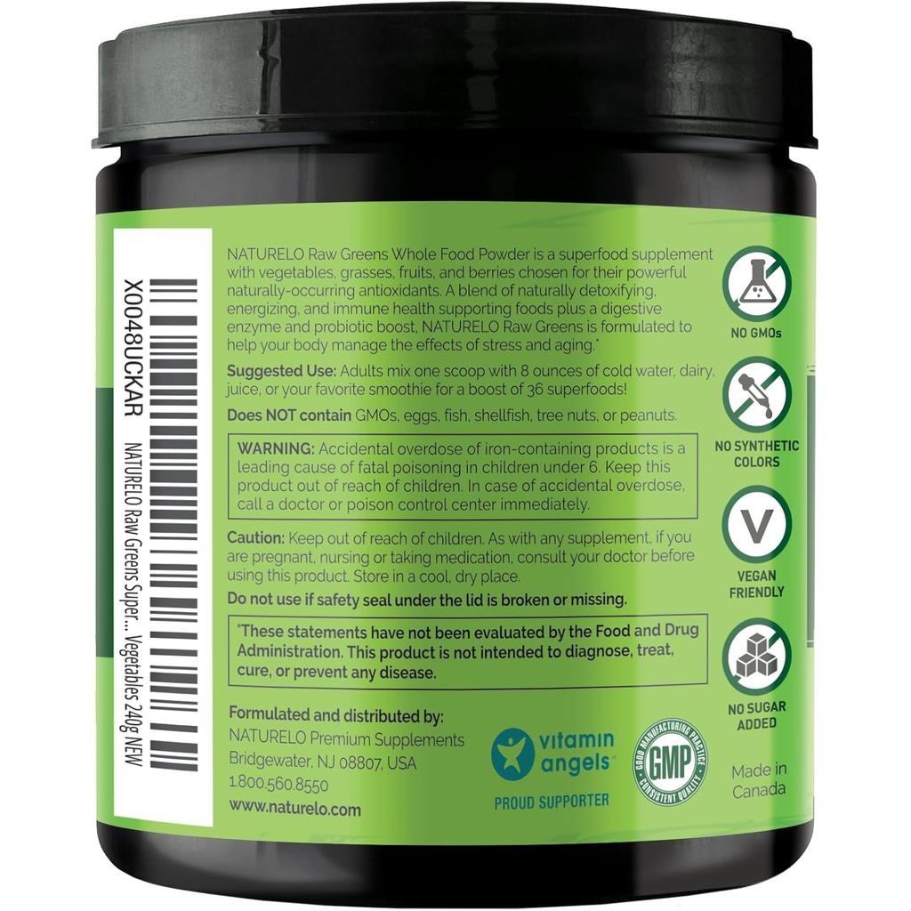 Naturelo Organic Superfood Greens Powder - Nutrient-packed Whole Foods Blend for Healthy Aging, Immune Support, Energy & Dige