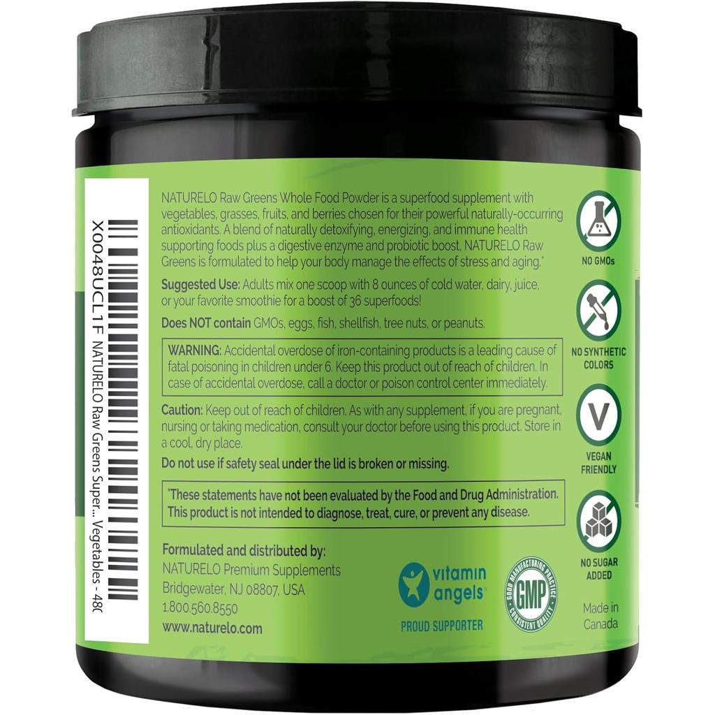 Naturelo Organic Superfood Greens Powder: Whole Food Nutrition with Natural Antioxidants, Herbal Power & Probiotics for Healt