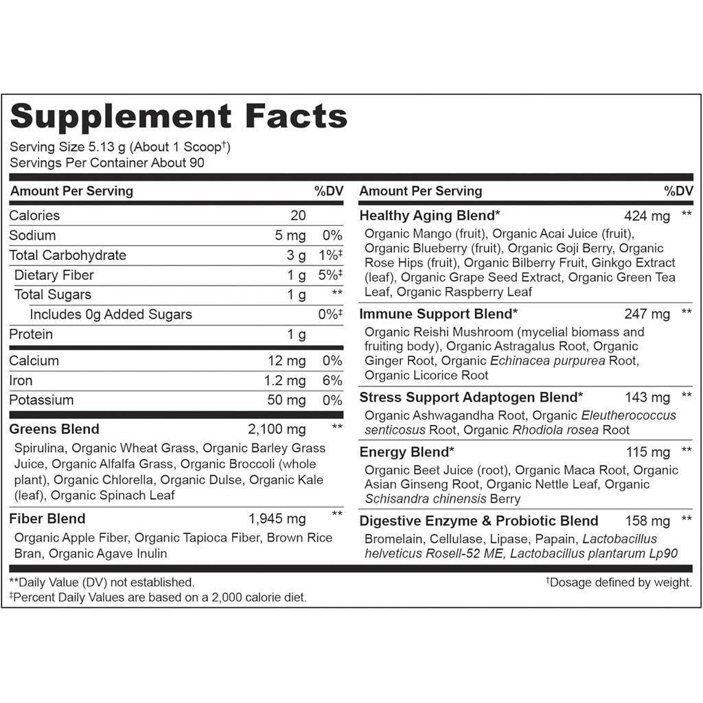 Naturelo Organic Superfoods Greens Powder: Whole Food Nutrition with Herbal Power & Natural Benefits for Healthy Aging, Immun