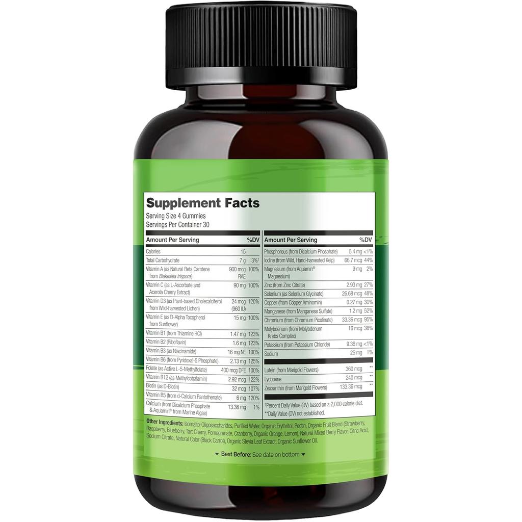 Naturelo Whole Food Vitamin Gummies for Adults - Natural Sweeteners, Vegan Formula, Lab-Tested & Money-Back Guarantee