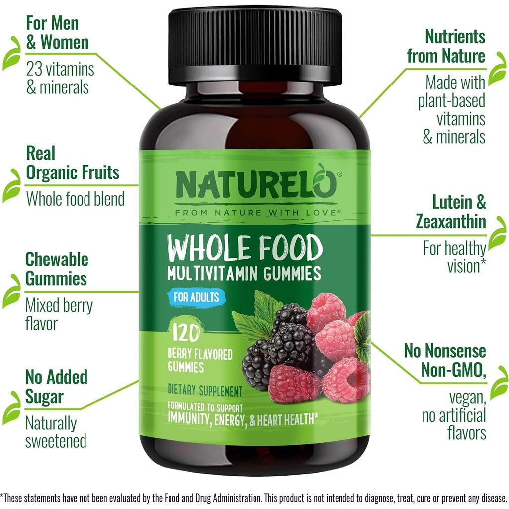 Naturelo Whole Food Vitamin Gummies for Adults - Vegan, Long Shelf Life, Lab-Tested & Money-Back Guarantee