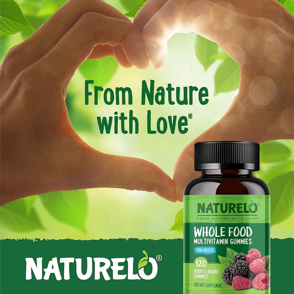 Naturelo Whole Food Vitamin Gummies for Adults - Natural Sweeteners, Vegan, Lab-Tested & Money-Back Guarantee.