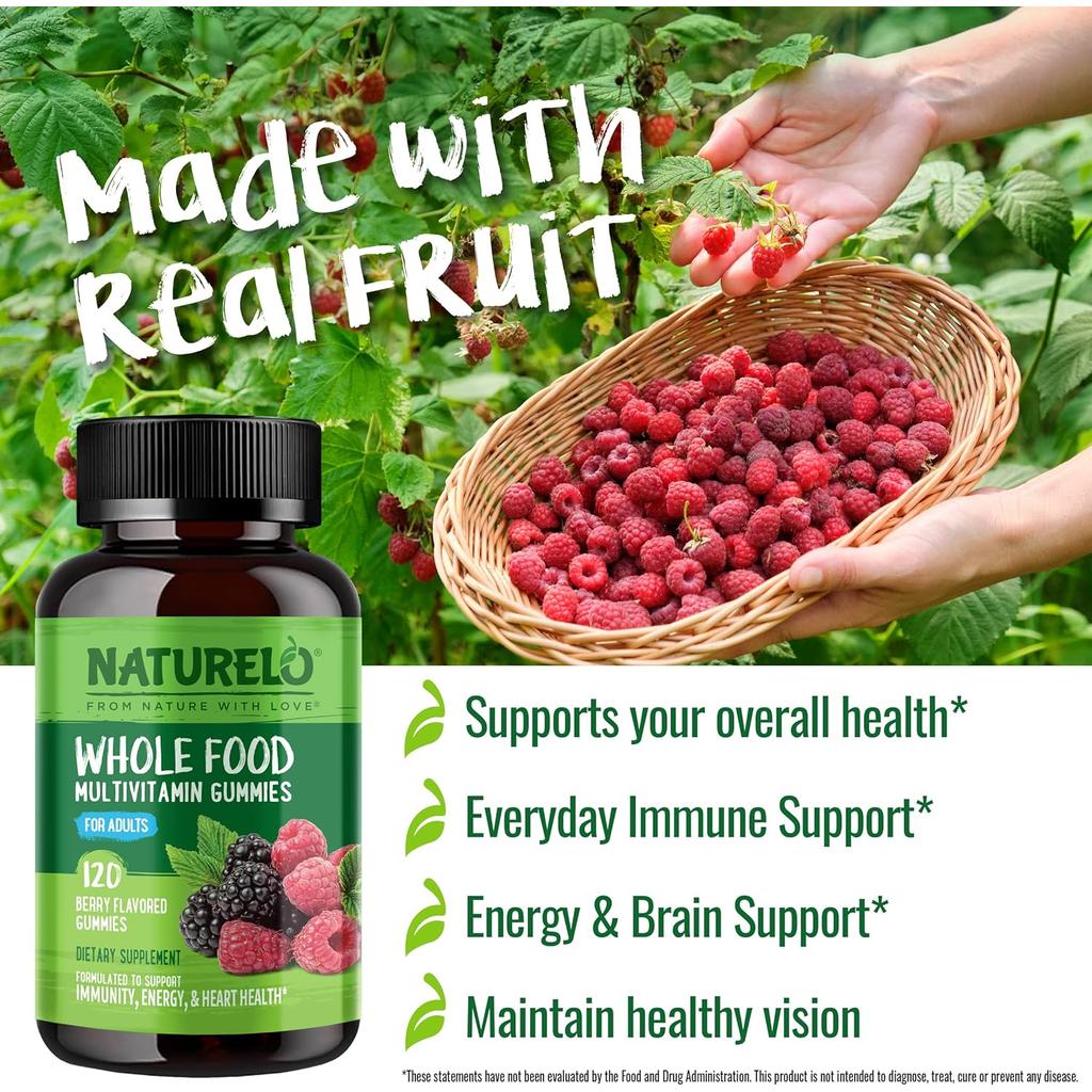 Naturelo Whole Food Vitamin Gummies for Adults - Natural, Vegan, Monk Fruit Sweetened