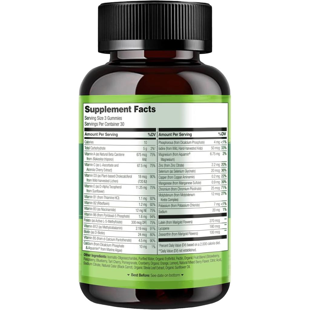 Naturelo Whole Food Vitamin Gummies for Kids - Plant-based, Organic Fruits, Chewable, No Artificial Sweeteners, Clean Formula