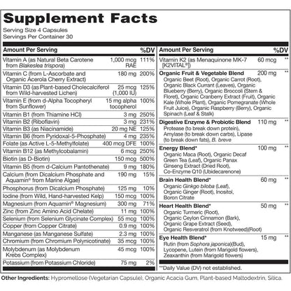 Naturelo Whole Food Multivitamin for Men promoting energy, brain, heart, and eye health, vegan and non-GMO