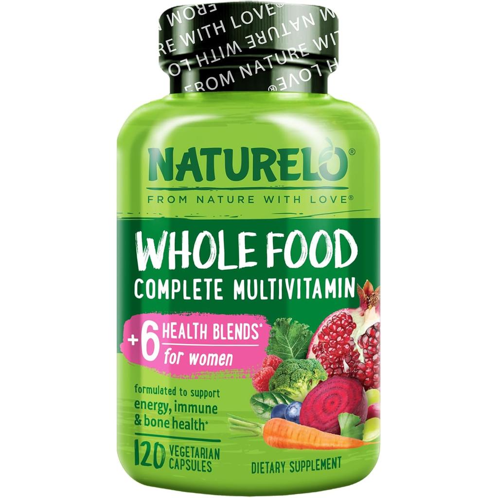 Naturelo Whole Food Multivitamin for Women, promoting energy, brain, heart, and eye health