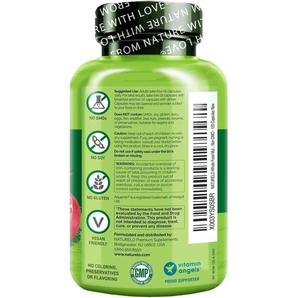 Naturelo Whole Food Multivitamin for Women, promoting energy, brain, heart, and eye health