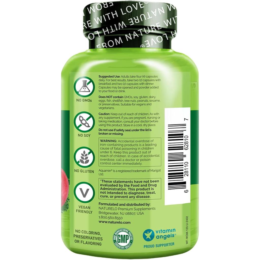 Naturelo Whole Food Multivitamin for Women, boosting energy, brain, heart and eye health