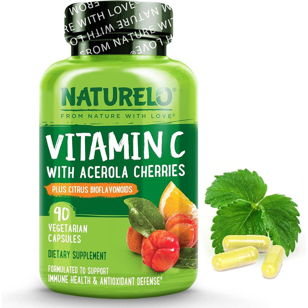 Naturelo Vitamin C supplement with Acerola Cherries and Citrus Bioflavonoids for immune support and antioxidant benefits